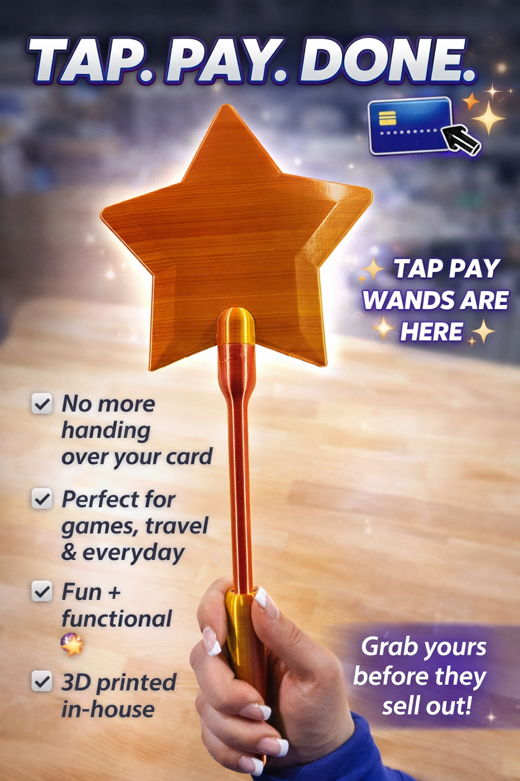TAP PAY WAND FOR TAP ENABLED CREDIT AND DEBIT CARDS- 3D PRINTED IN HOUSE
