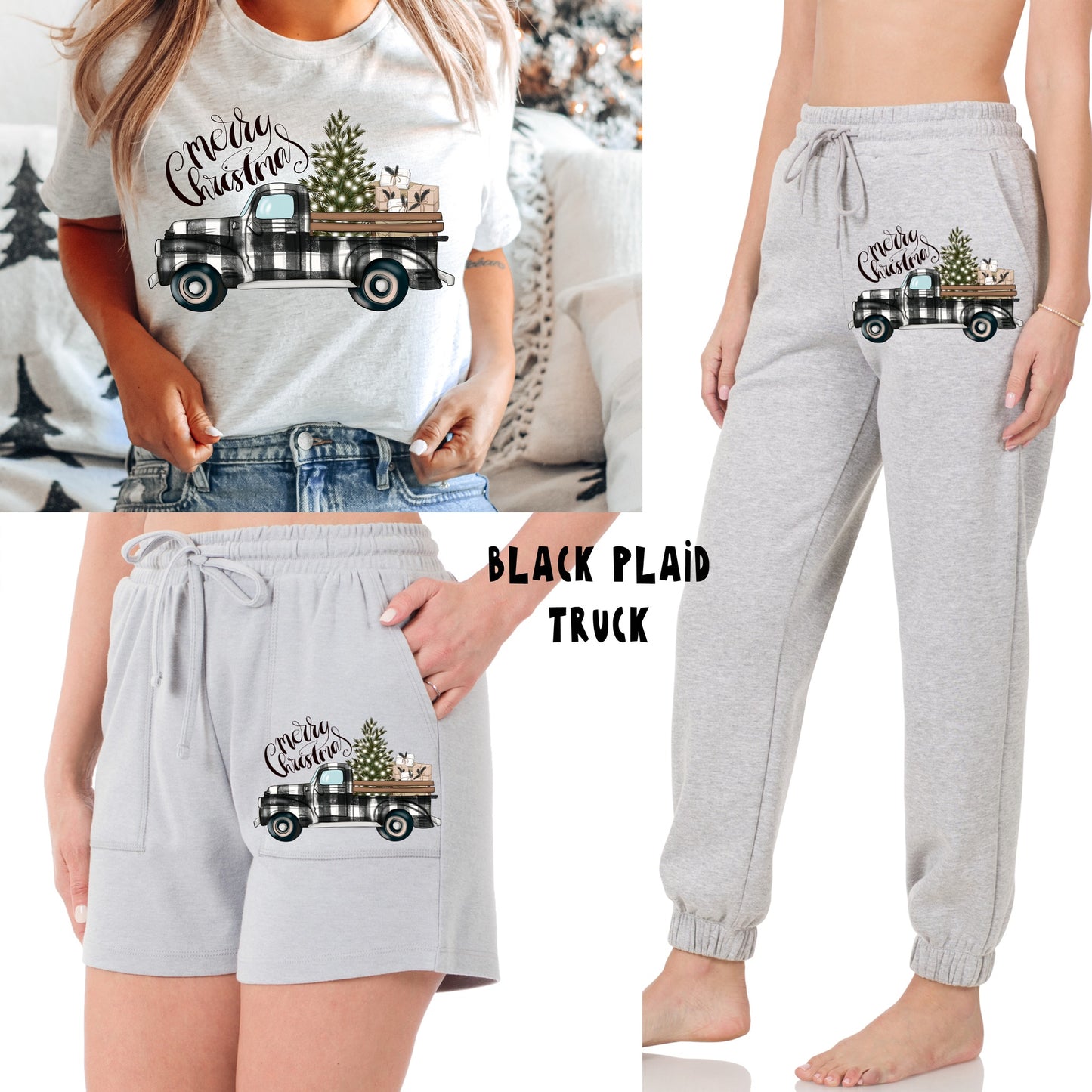 LOUNGEWEAR RUN-BLACK PLAID TRUCK CREW NECK SWEATSHIRT- PREORDER CLOSING 9/30