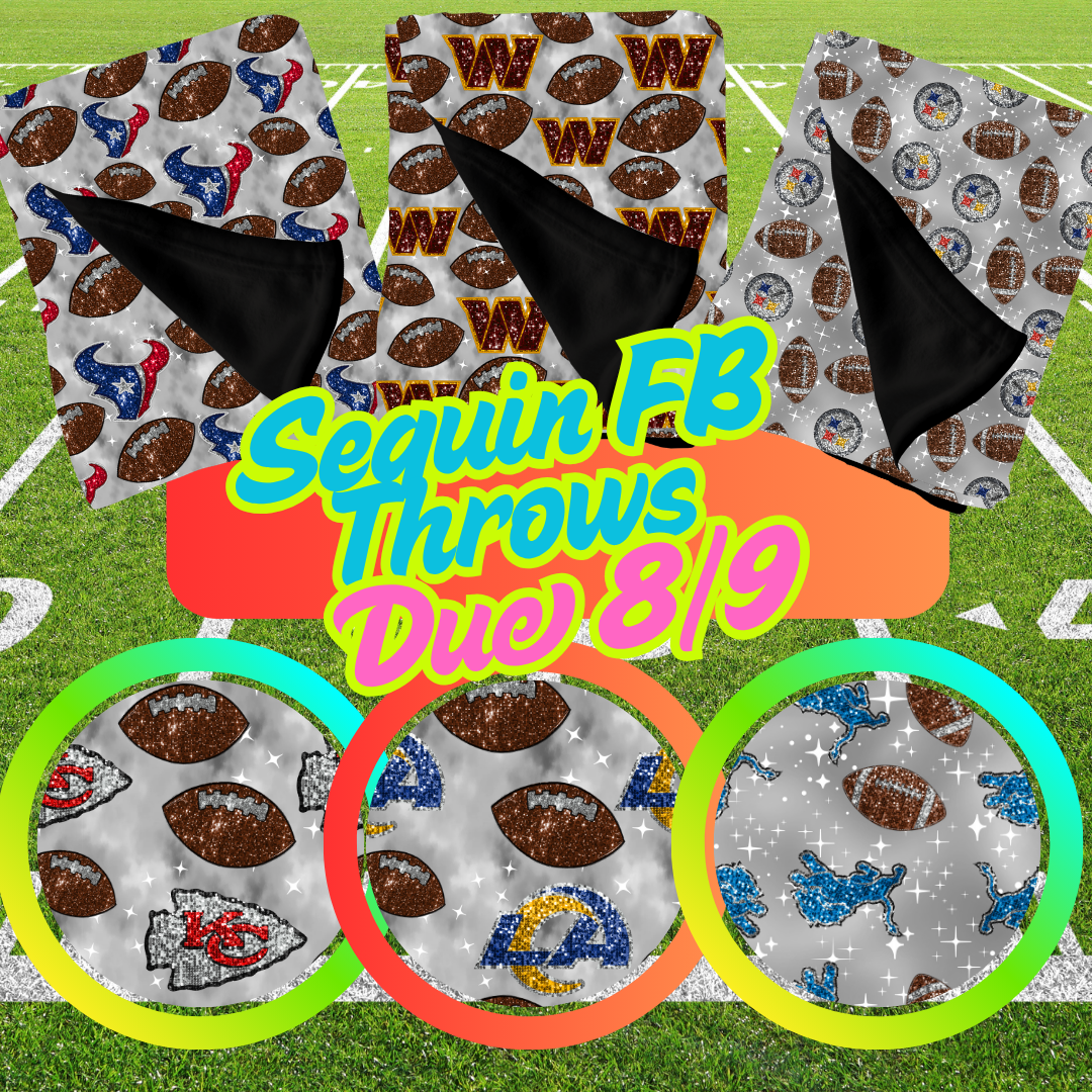 SEQUIN FOOTBALL SOFT FLEECE THROW BLANKETS- SOFT CLOSE 8/9- HARD CLOSE 8/11