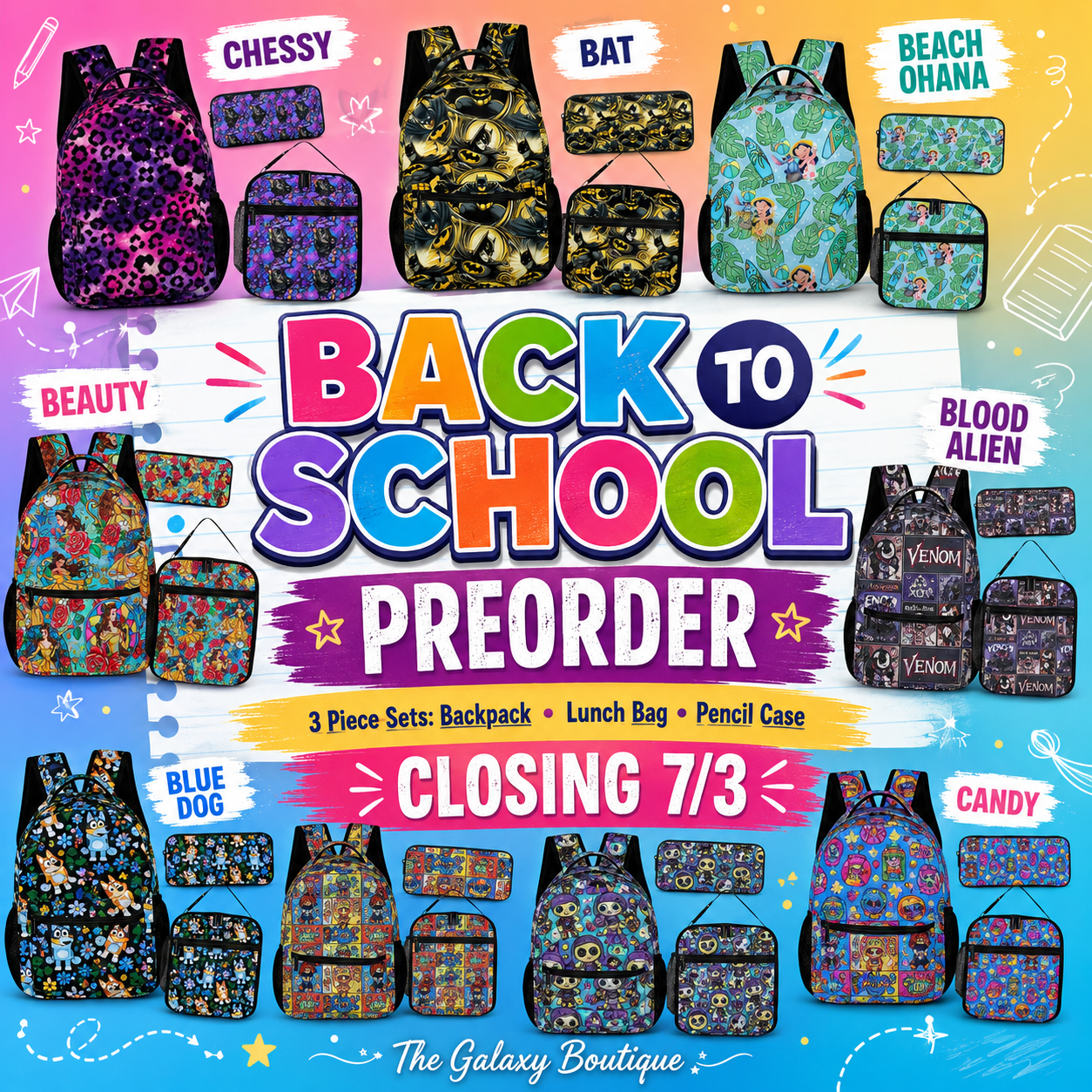 BACK TO SCHOOL PREORDER CLOSING 7/3