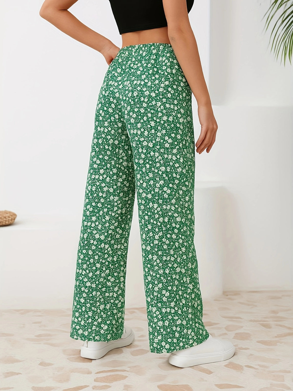 Floral Straight-Leg Pants – High-Waisted Flowy Wide-Leg Pants