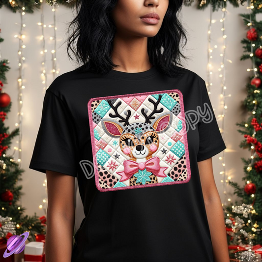 QUILTED PINK DEER TEE