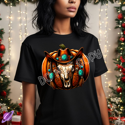 SKULL PUMPKIN COWBOY HAT TEE