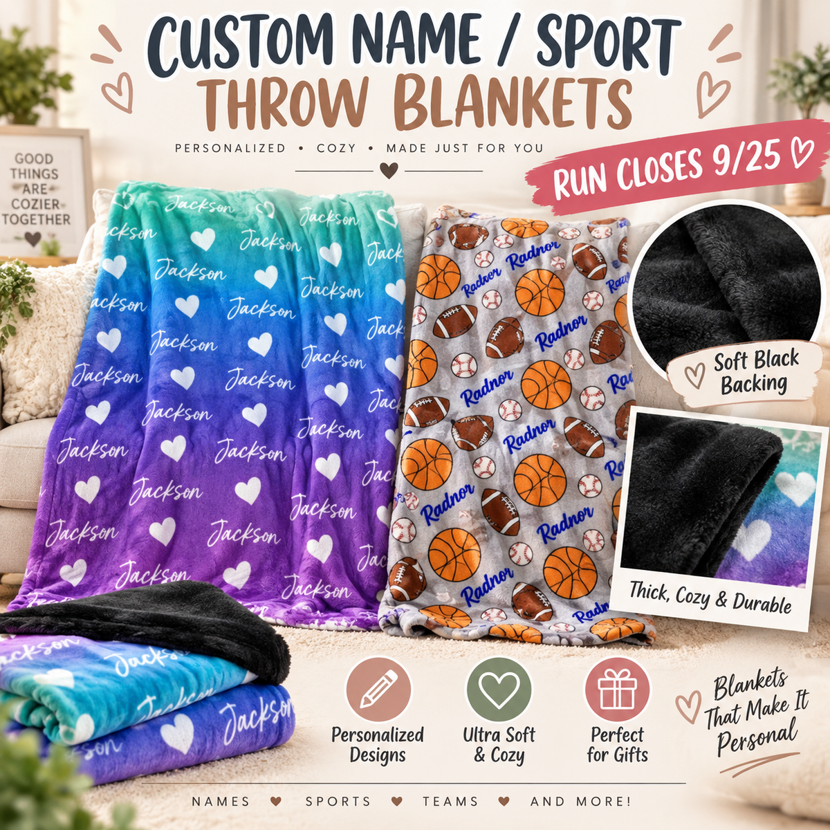CUSTOM NAME/SPORT BLANKET-PREORDER CLOSING 9/25