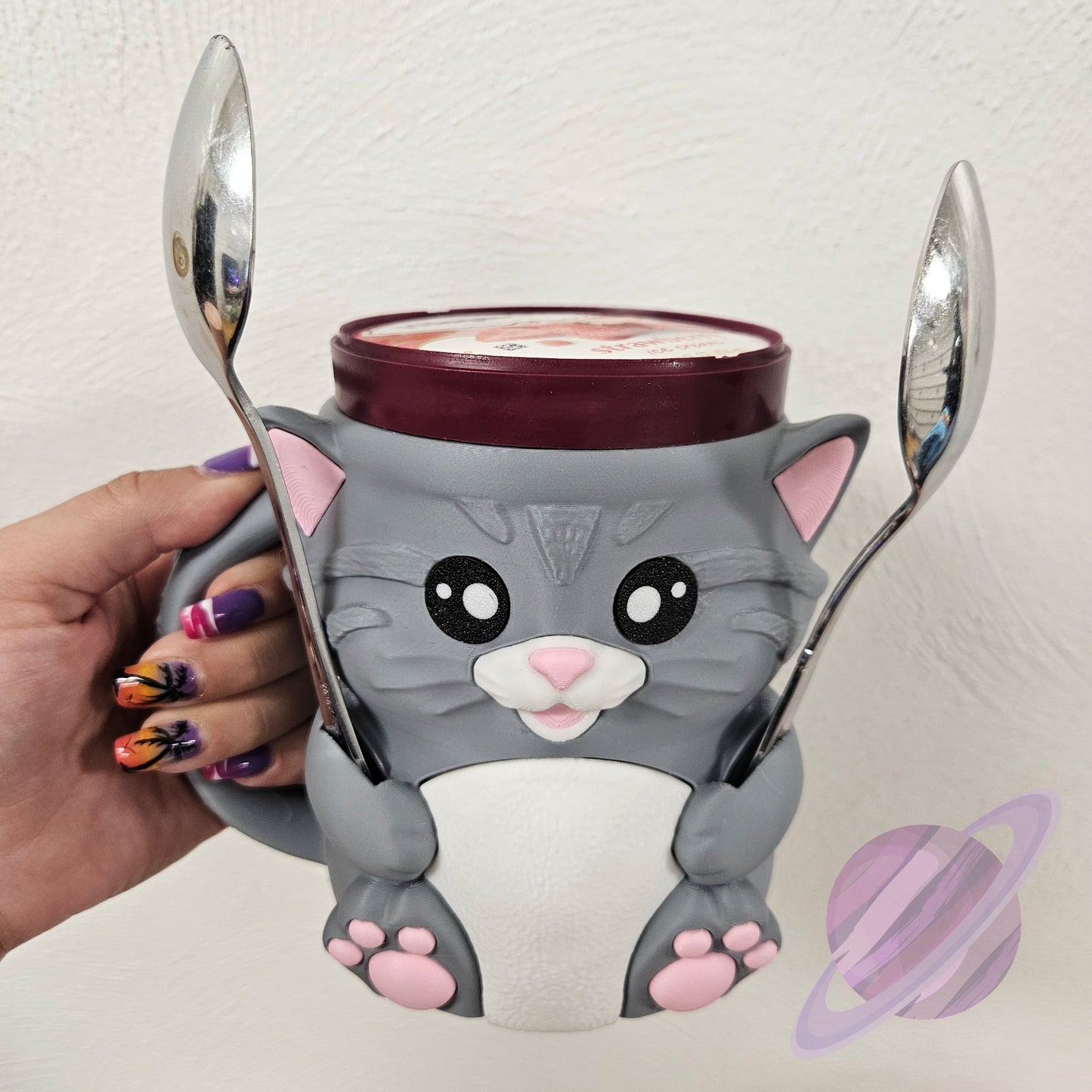 CUDDLES THE CAT- 3D PRINTED ICE CREAM PINT HOLDER