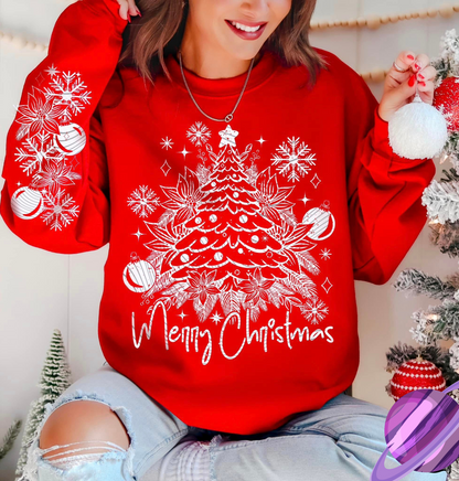 MERRY XMAS TREE SWEATSHIRT W/ SLEEVE PRINT