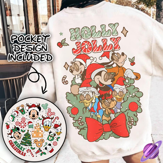 HOLLY JOLLY PEACE FRIENDS SWEATSHIRT W/ POCKET PRINT