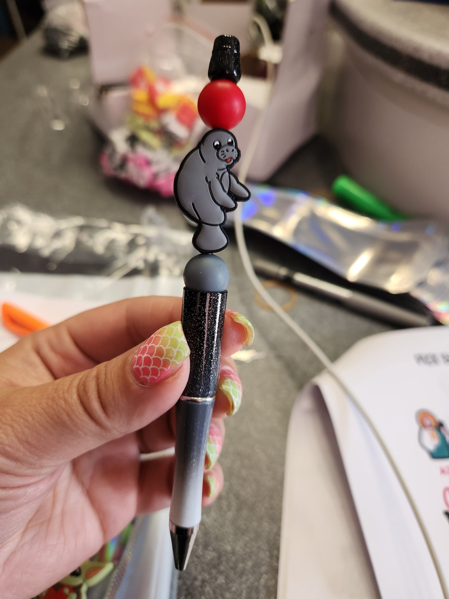 Manatee Silicone Beaded Pen or Keychain