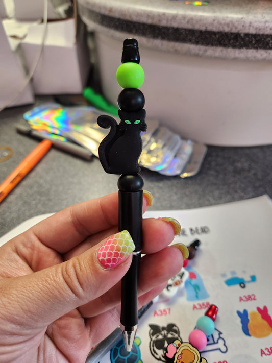 Black Cat Silicone Beaded Pen or Keychain