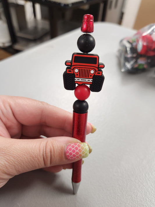 Red Jeeps Pen Silicone Beaded Pen or Keychain