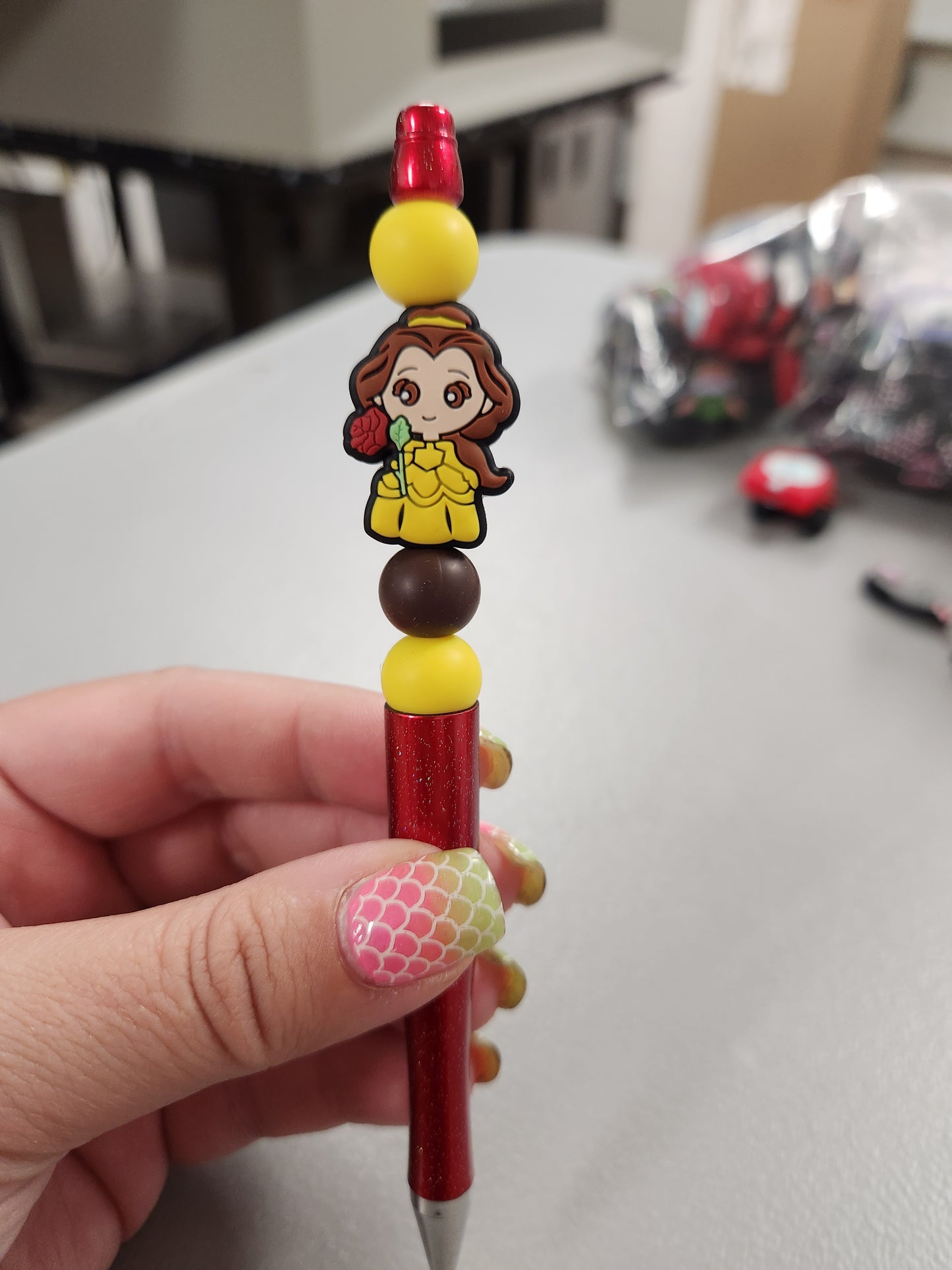 Beauty w/ Rose Silicone Beaded Pen or Keychain