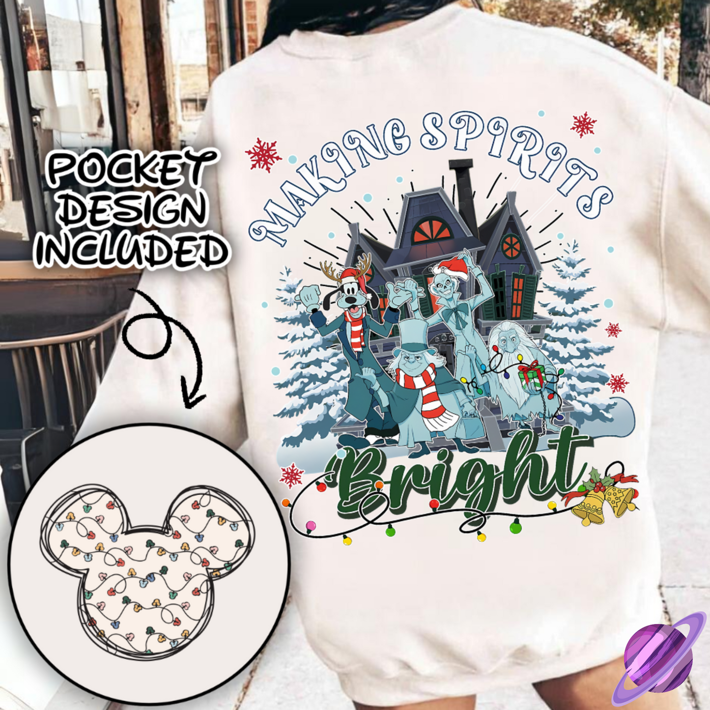 MAKING SPIRITS BRIGHT SWEATSHIRT W/ POCKET PRINT