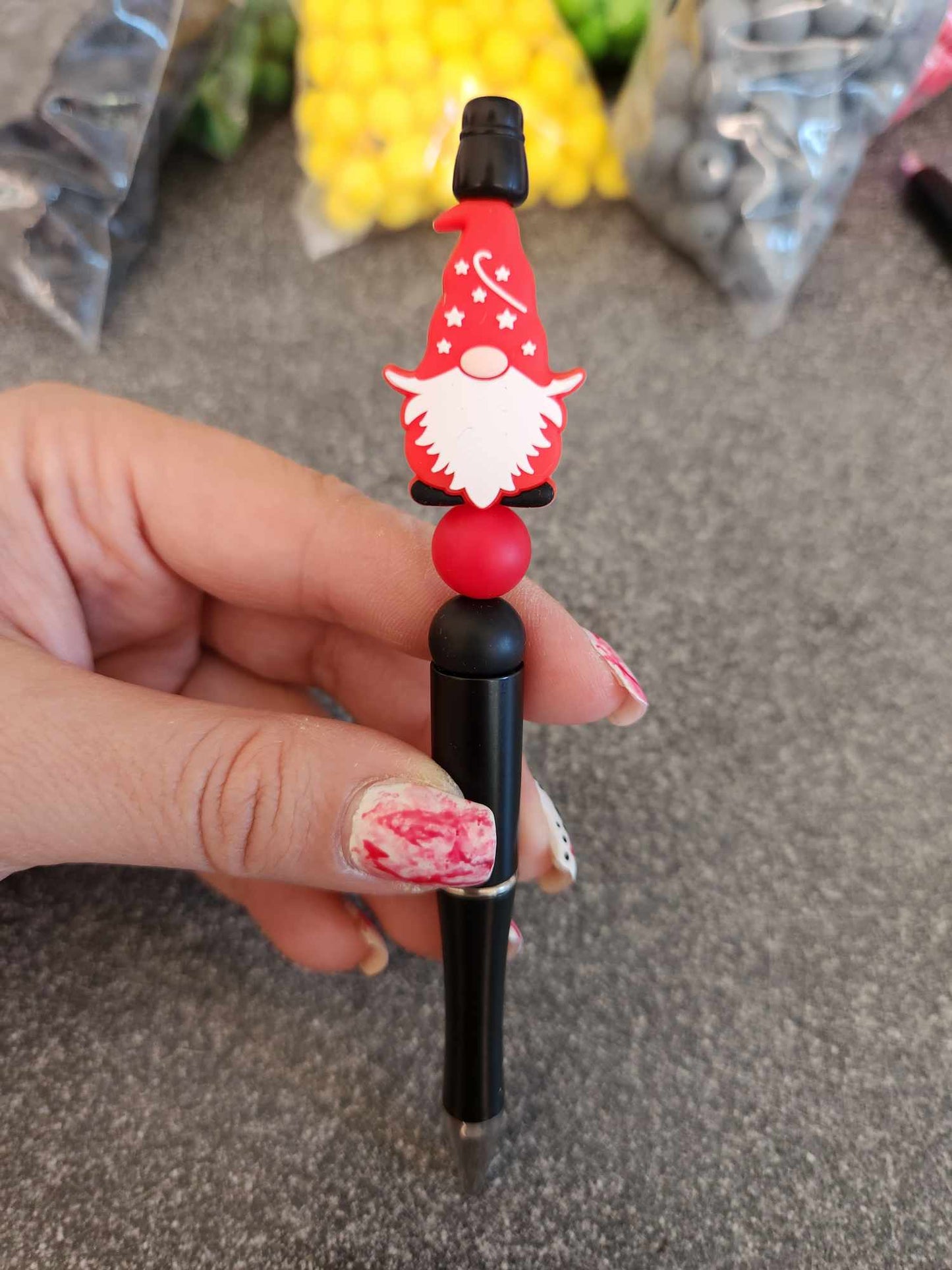 Red Gnome Silicone Beaded Pen or Keychain