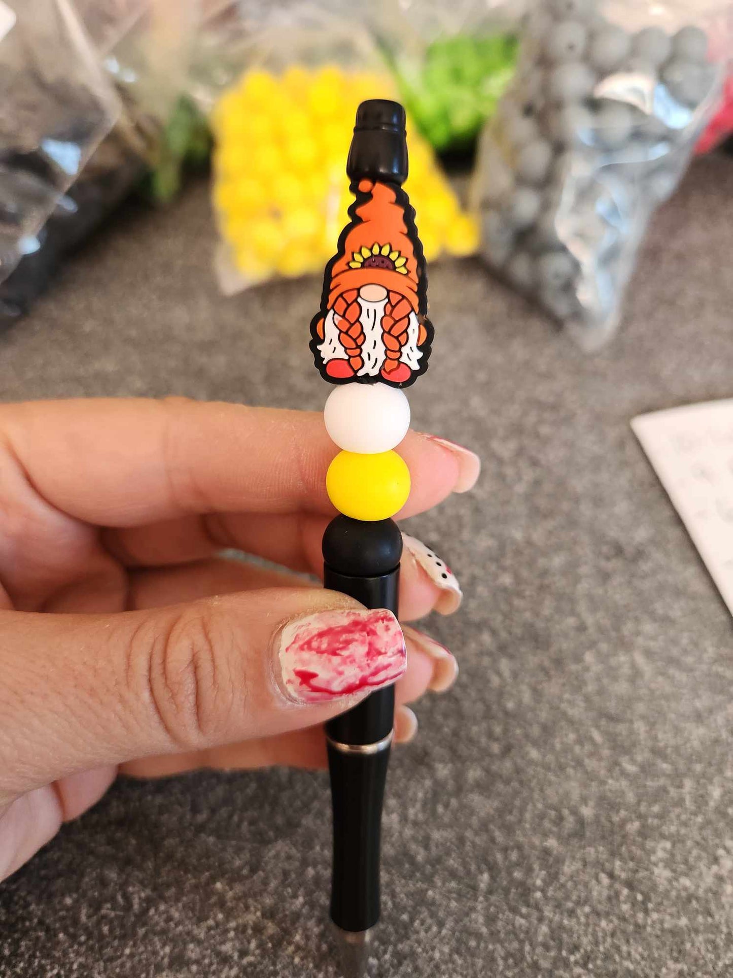 Sunflower Gnome Silicone Beaded Pen or Keychain