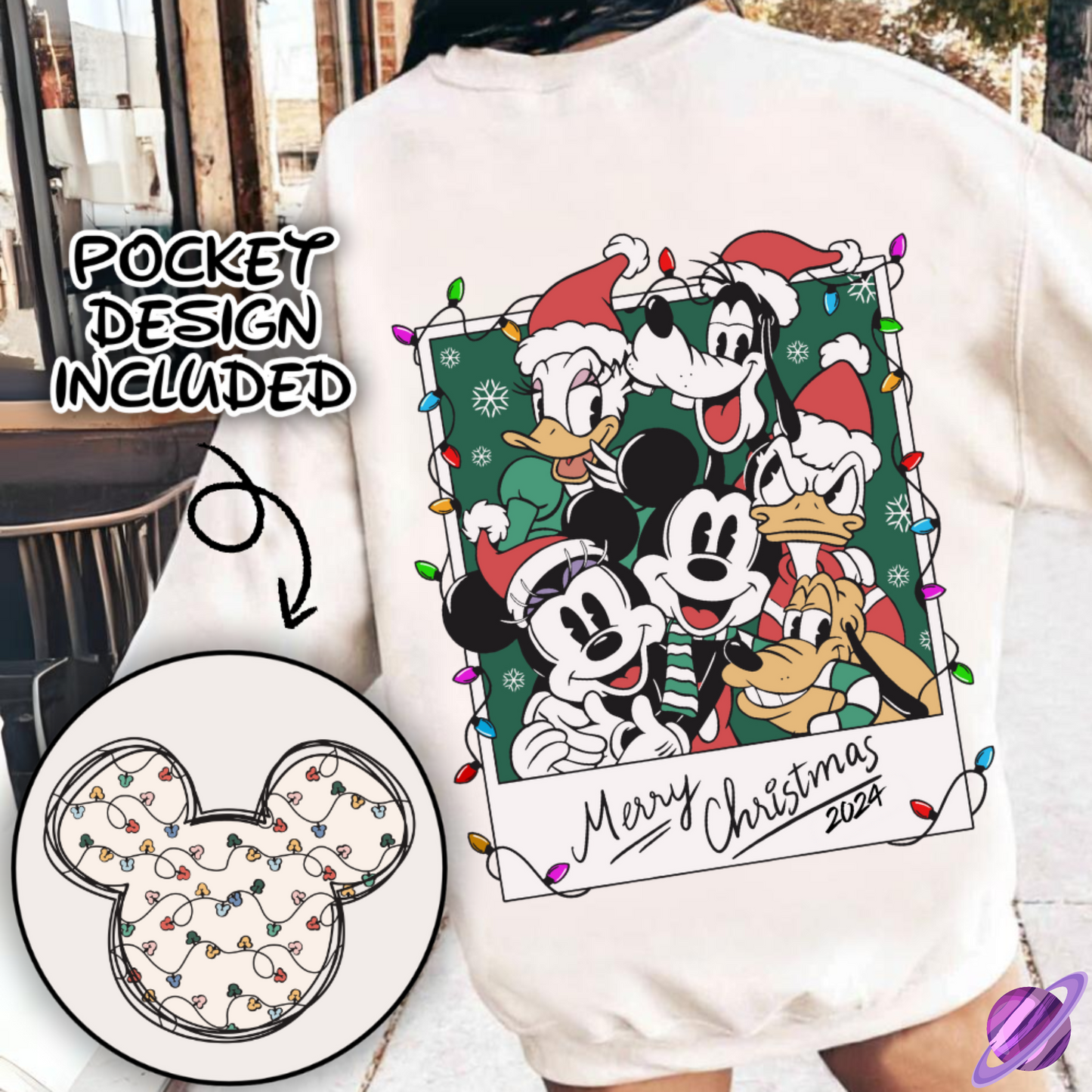 MERRY XMAS FRIENDS PHOTO SWEATSHIRT W/ POCKET PRINT