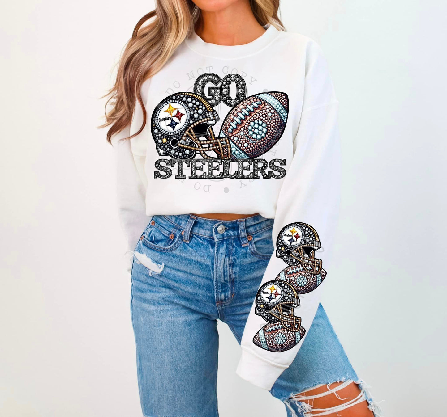 BLING STEEL 1 CREWNECK SWEATSHIRT W/ SLEEVE PRINT