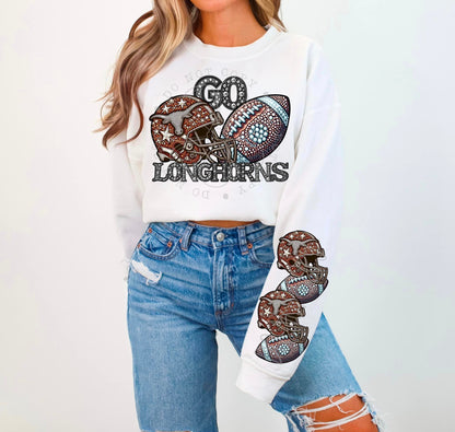 BLING LONGHORN 1 CREWNECK SWEATSHIRT W/ SLEEVE PRINT