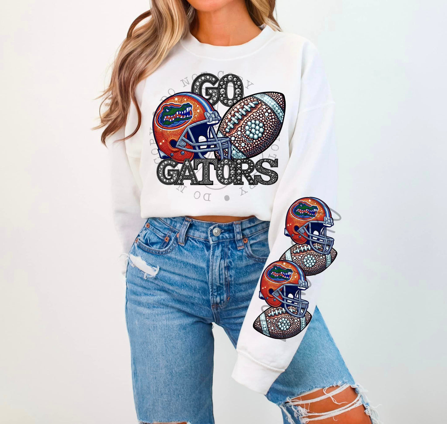 BLING GATOR CREWNECK SWEATSHIRT W/ SLEEVE PRINT