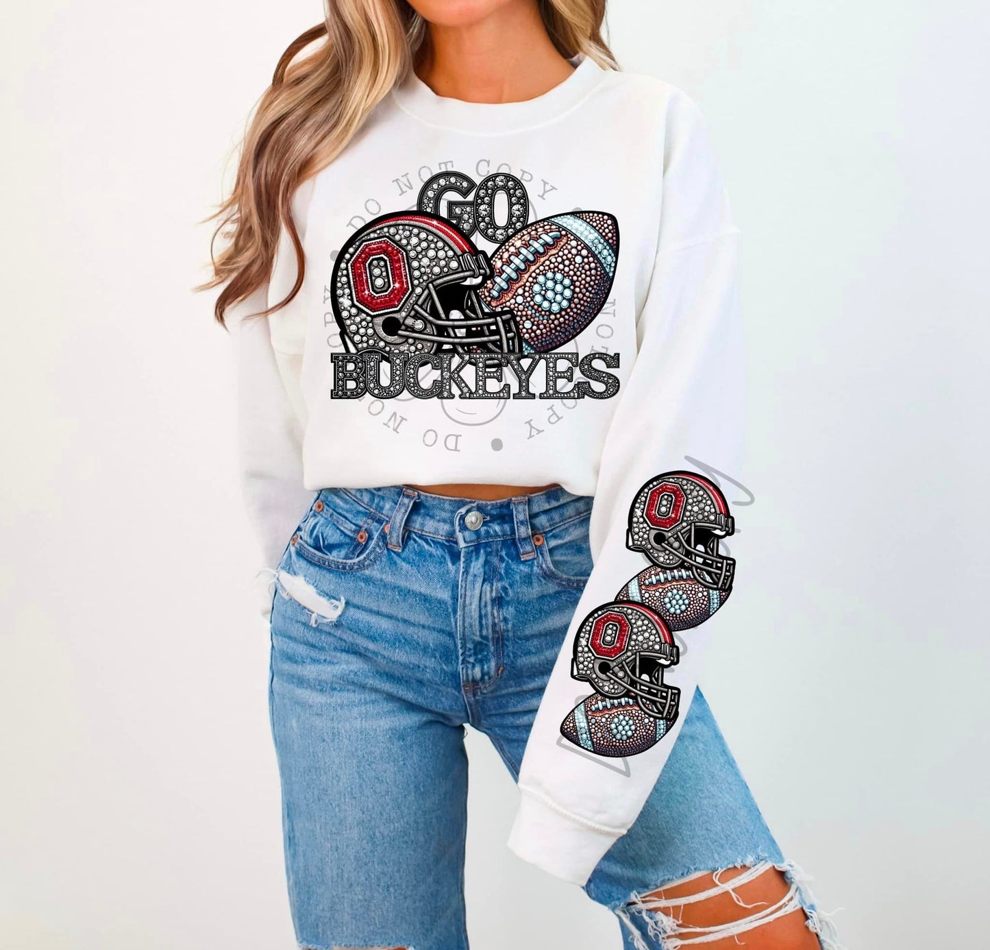 BLING BUCK 1 CREWNECK SWEATSHIRT W/ SLEEVE PRINT