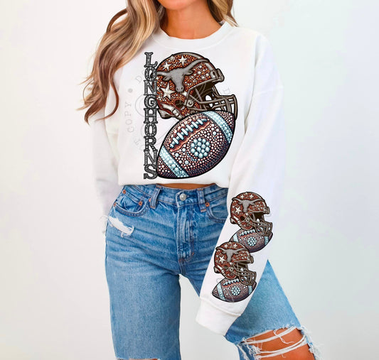 BLING LONGHORN 2 CREWNECK SWEATSHIRT W/ SLEEVE PRINT