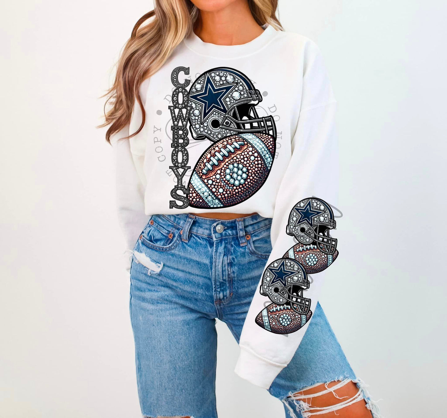 BLING COW 2 CREWNECK SWEATSHIRT W/ SLEEVE PRINT