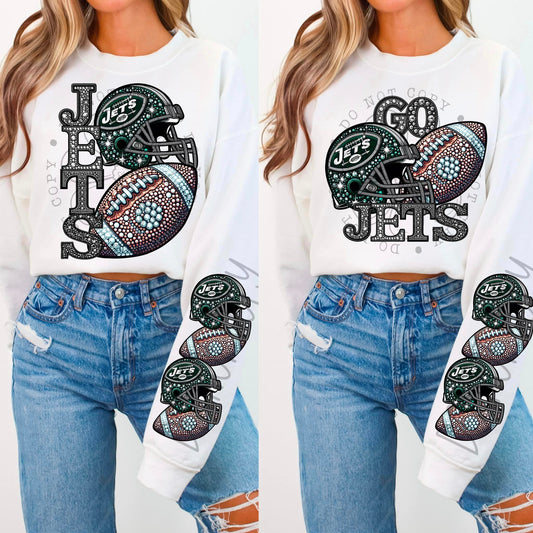 BLING JET CREWNECK SWEATSHIRT W/ SLEEVE PRINT