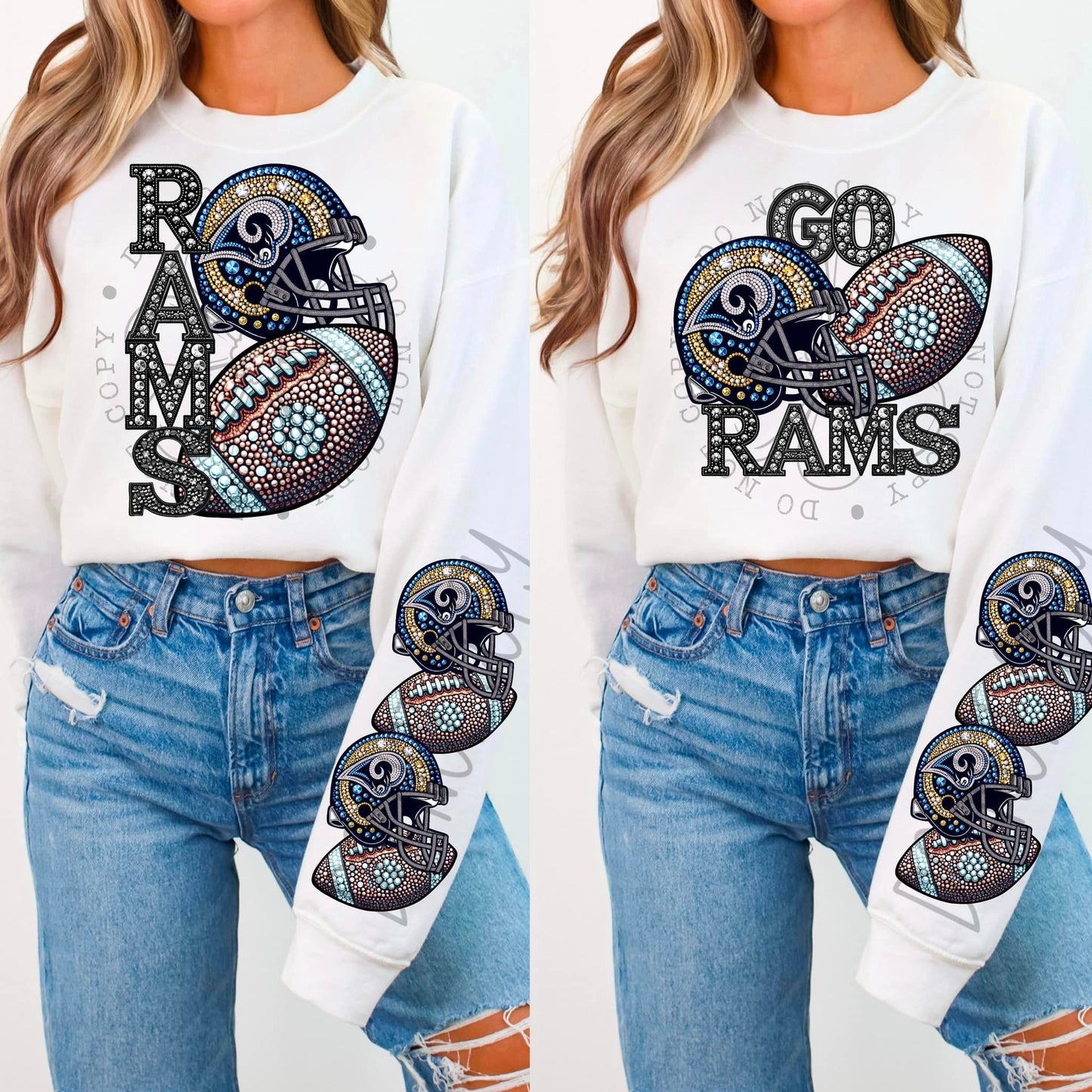 BLING RAM CREWNECK SWEATSHIRT W/ SLEEVE PRINT