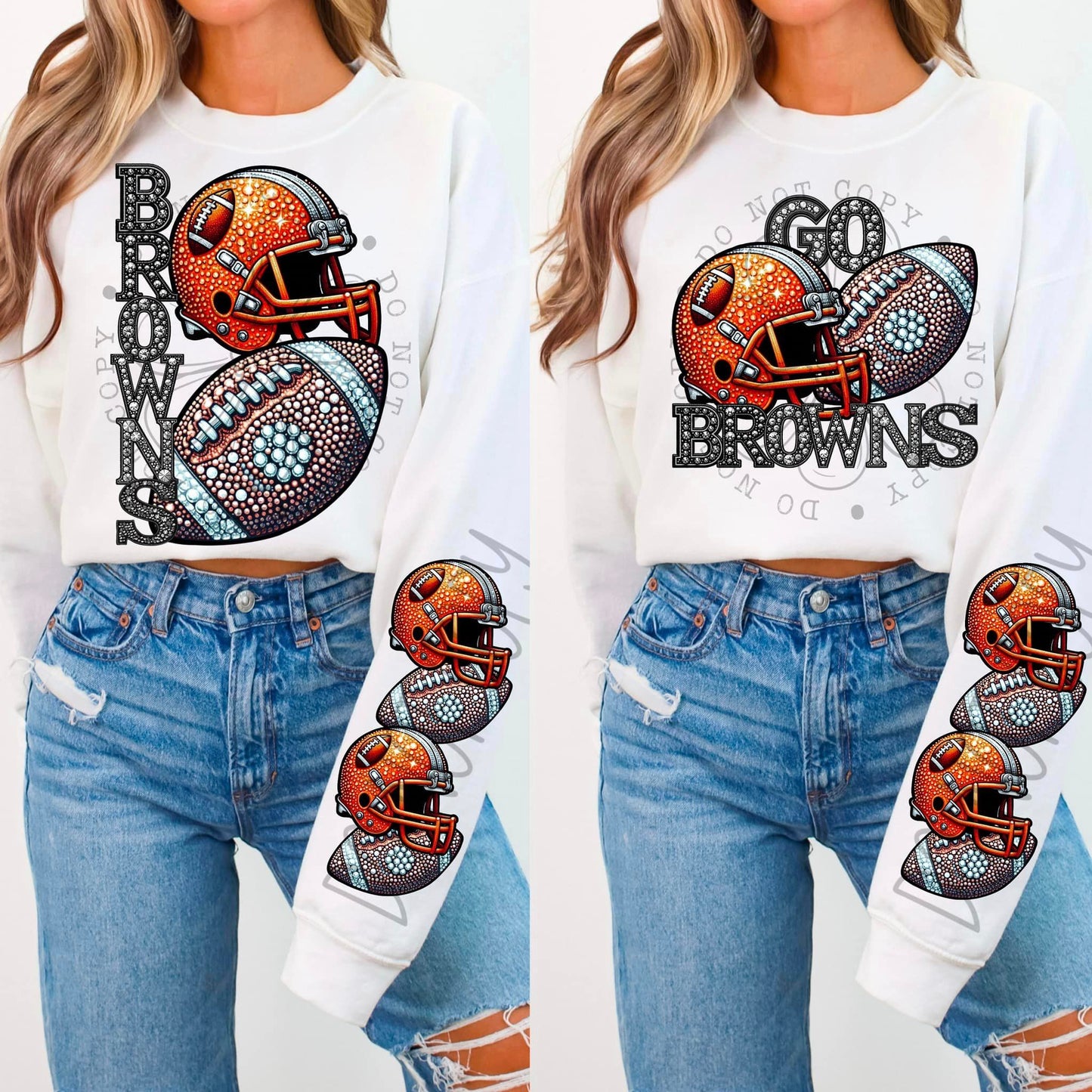 BLING BROWN CREWNECK SWEATSHIRT W/ SLEEVE PRINT