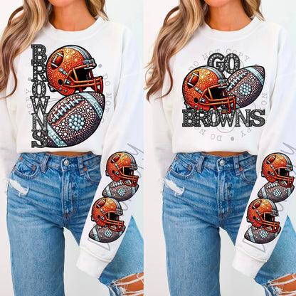BLING BROWN CREWNECK SWEATSHIRT W/ SLEEVE PRINT