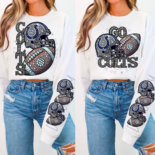 BLING COLT CREWNECK SWEATSHIRT W/ SLEEVE PRINT