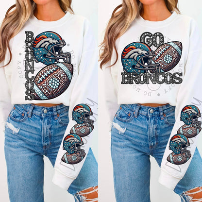 BLING BRONC CREWNECK SWEATSHIRT W/ SLEEVE PRINT