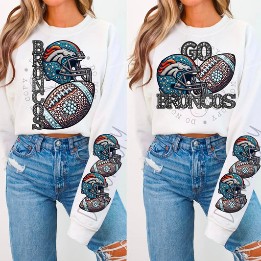 BLING BRONC CREWNECK SWEATSHIRT W/ SLEEVE PRINT