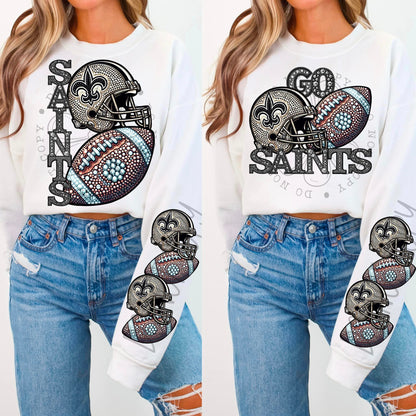 BLING SAINT SWEATSHIRT W/ SLEEVE PRINT