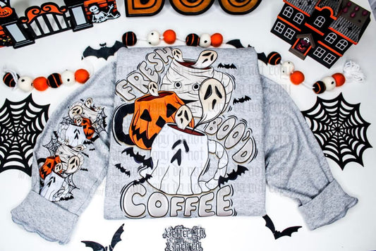 FRESH BOO'D COFFEE- CREWNECK SWEATSHIRT  W/ SLEEVE PRINT