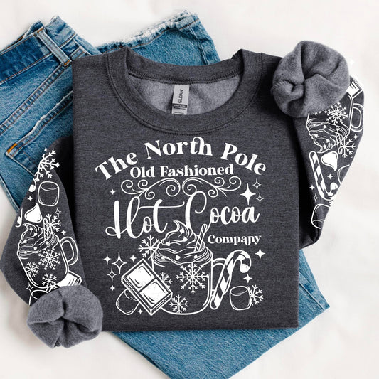 NORTH POLE OLD FASHIONED HOT COCOA SWEATSHIRT W/ SLEEVE PRINT