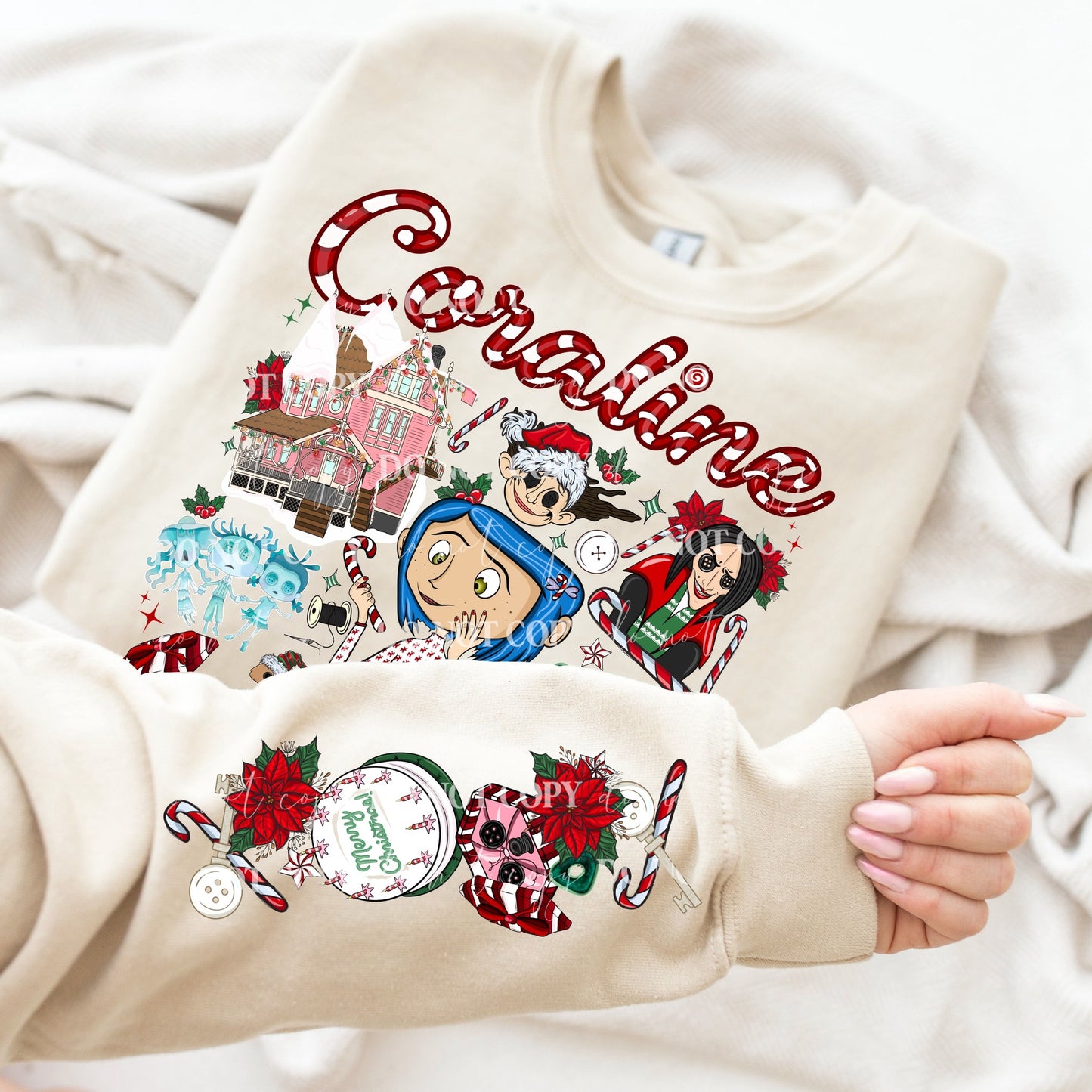 BUTTON GIRL WITH NAME SWEATSHIRT W/ SLEEVE PRINT