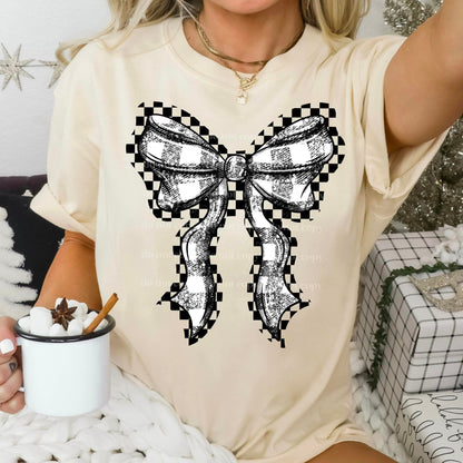 BW PLAID RIBBON BOW TEE