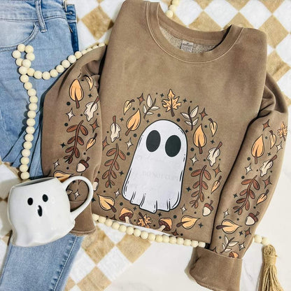 FALL LEAVES GHOSTIE SWEATSHIRT W/ SLEEVE PRINT