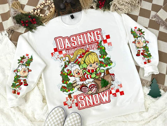 DASHING THROUGH THE SNOW SWEATSHIRT W/ SLEEVE PRINT