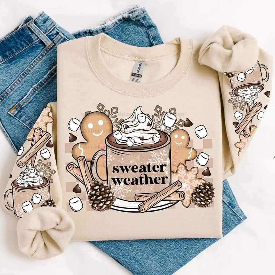 SWEATER WEATHER GINGERBREAD SWEATSHIRT W/ SLEEVE PRINT