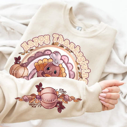 HAPPY THANKSGIVING - CREWNECK SWEATSHIRT W/ SLEEVE PRINT