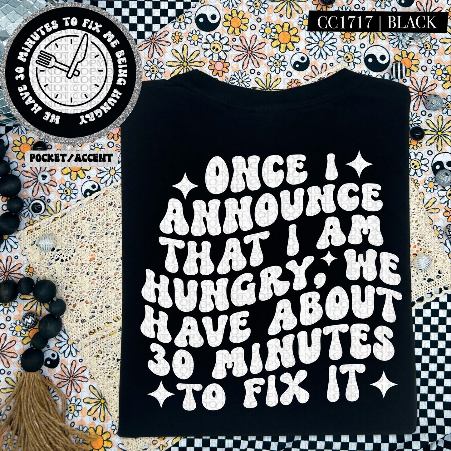 30 MINUTES TO FIX HUNGRY POCKET PRINT DOUBLE SIDED TEE