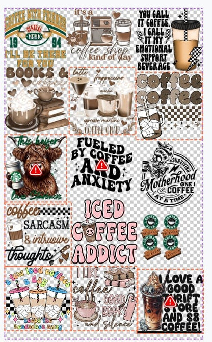 COFFEE THEMED GANGSHEET 36X60CUSTOM GANG SHEET DTF Heat Transfer