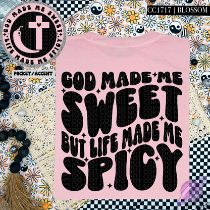 GOD MADE ME SWEET - POCKET PRINT DOUBLE SIDED TEE
