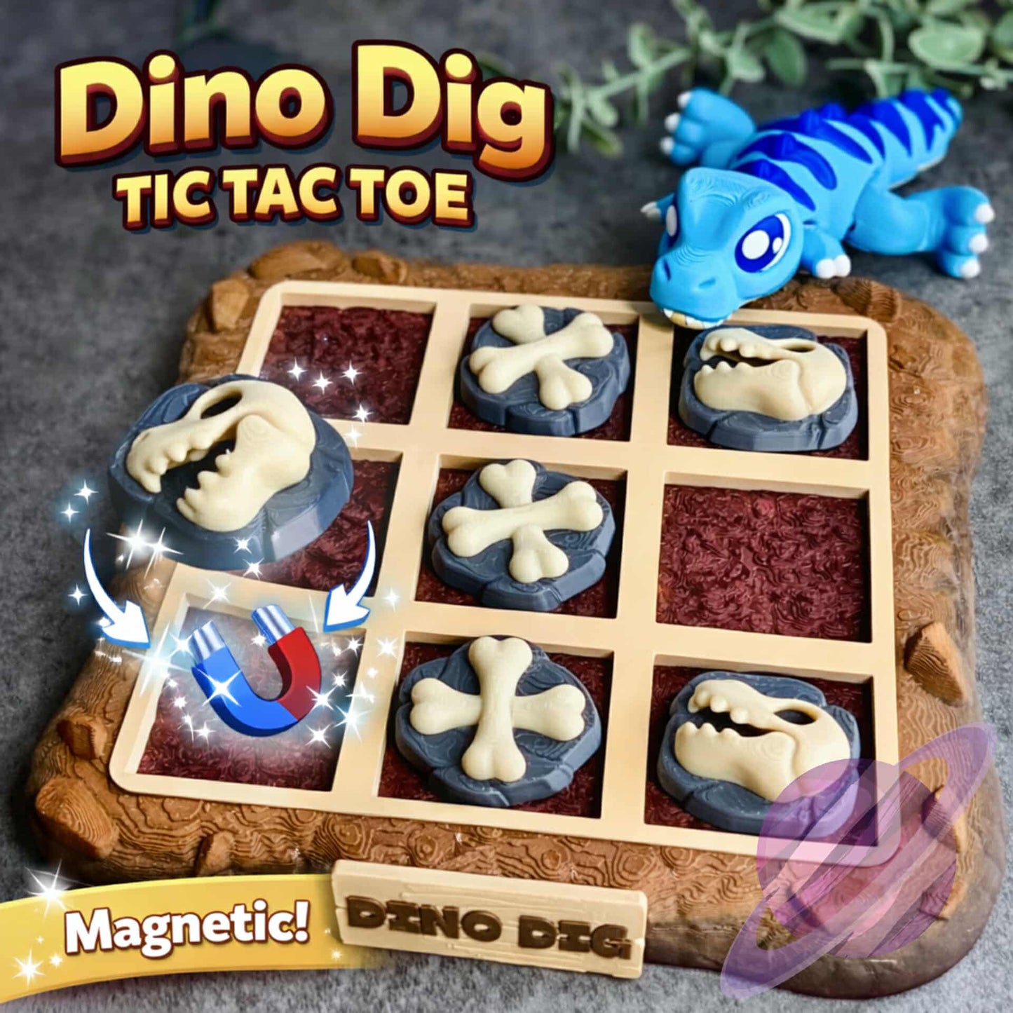 DINO DIG MAGNETIC TIC TAC TOE- 3D PRINTED