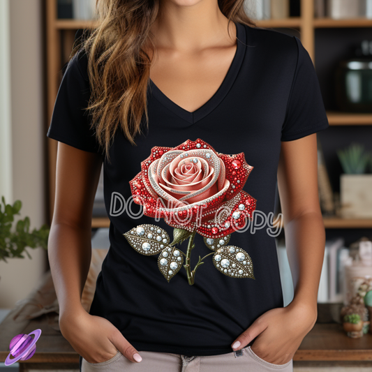 PEARL ROSE TEE VNECK