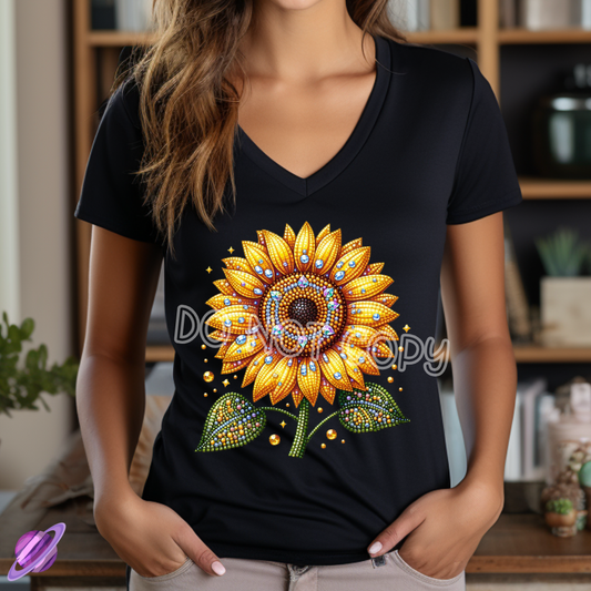 SUNLIT SPARKLE SUNFLOWER TEE VNECK