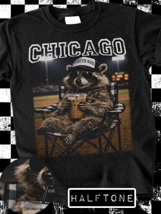HALFTONE BASEBALL RACCOON TEE
