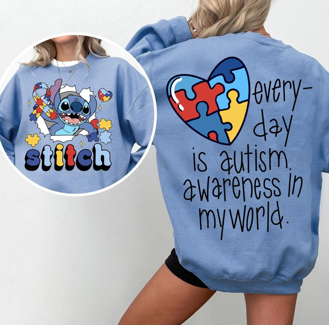 BLUE ALIEN AUTISM DOUBLE SIDED SWEATSHIRT