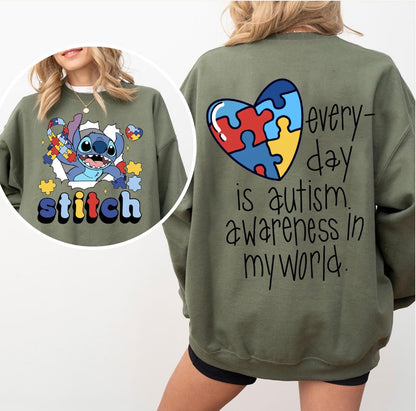 BLUE ALIEN AUTISM DOUBLE SIDED SWEATSHIRT